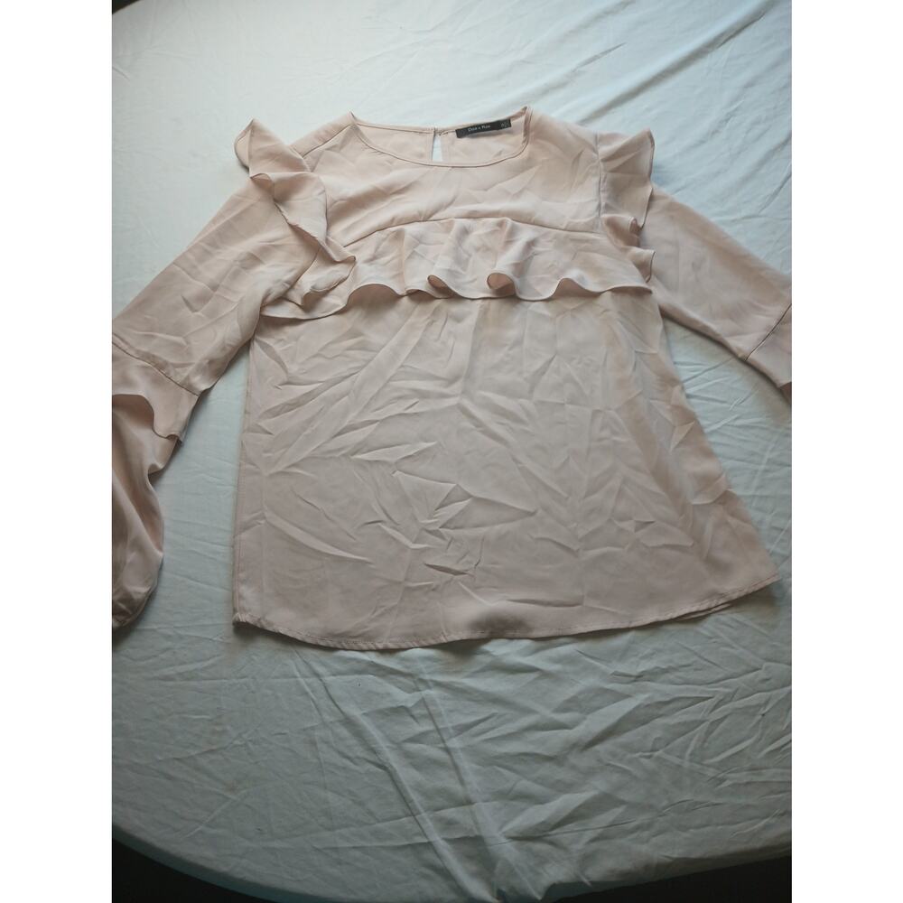 Doe & Rae Women Ruffle Sheer Blouse Top Small Long sleeve Pull Over Office Fairy